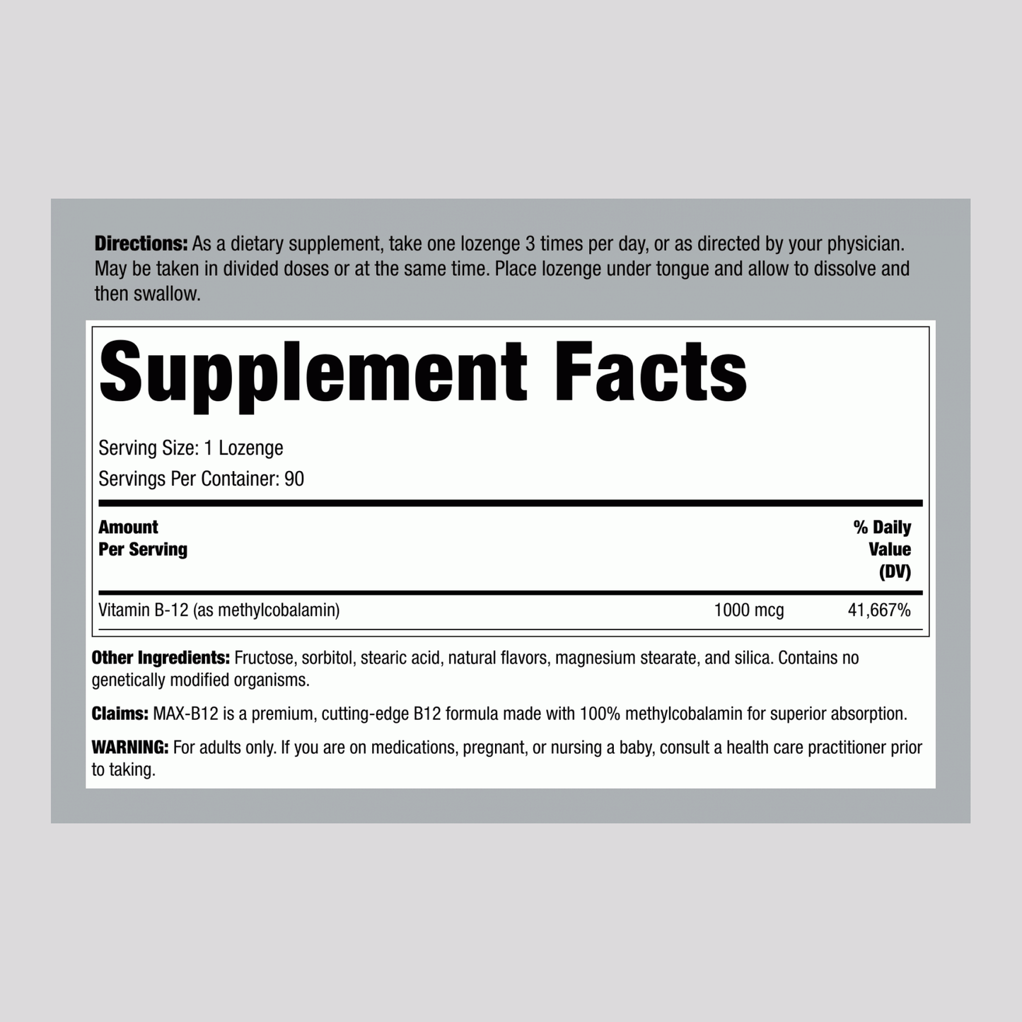 MAX-B12™ 1000 MCG, 90 Lozenges